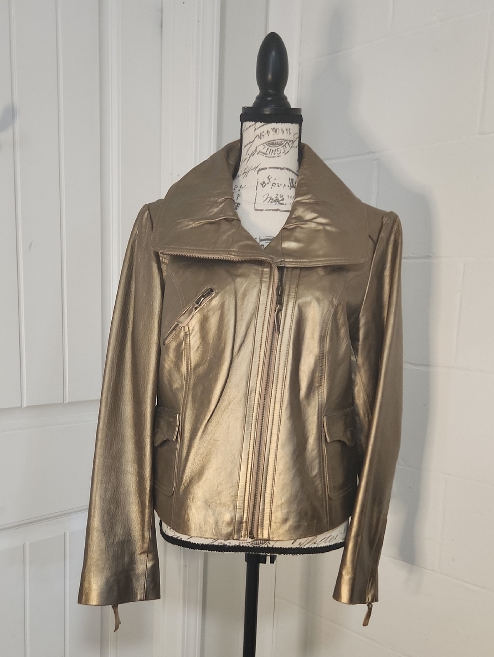 Mixit Women's Metallic Gold Leather Jacket Size Large